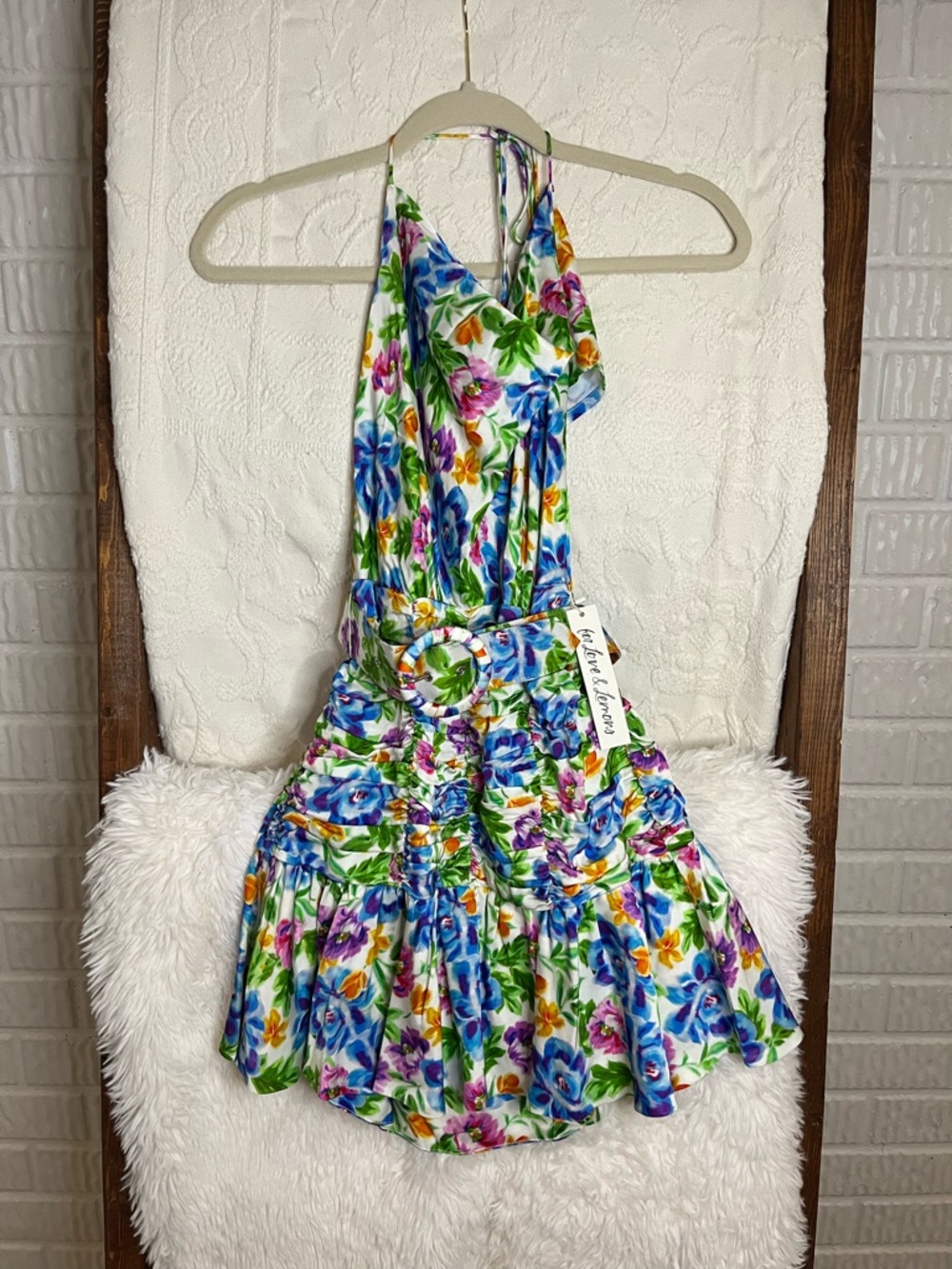For Love & Lemons NWT Miranda Belted Women’s Small Mini Dress – Vibrant Floral